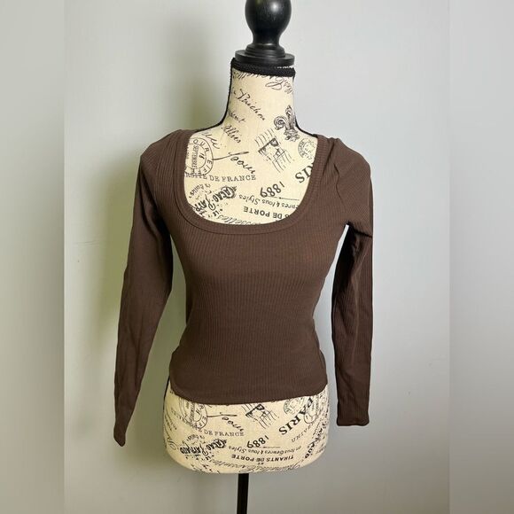 Madewell Square-Neck Long-Sleeve Crop Tee in Sleekhold NWT Size XXS - Picture 2 of 6